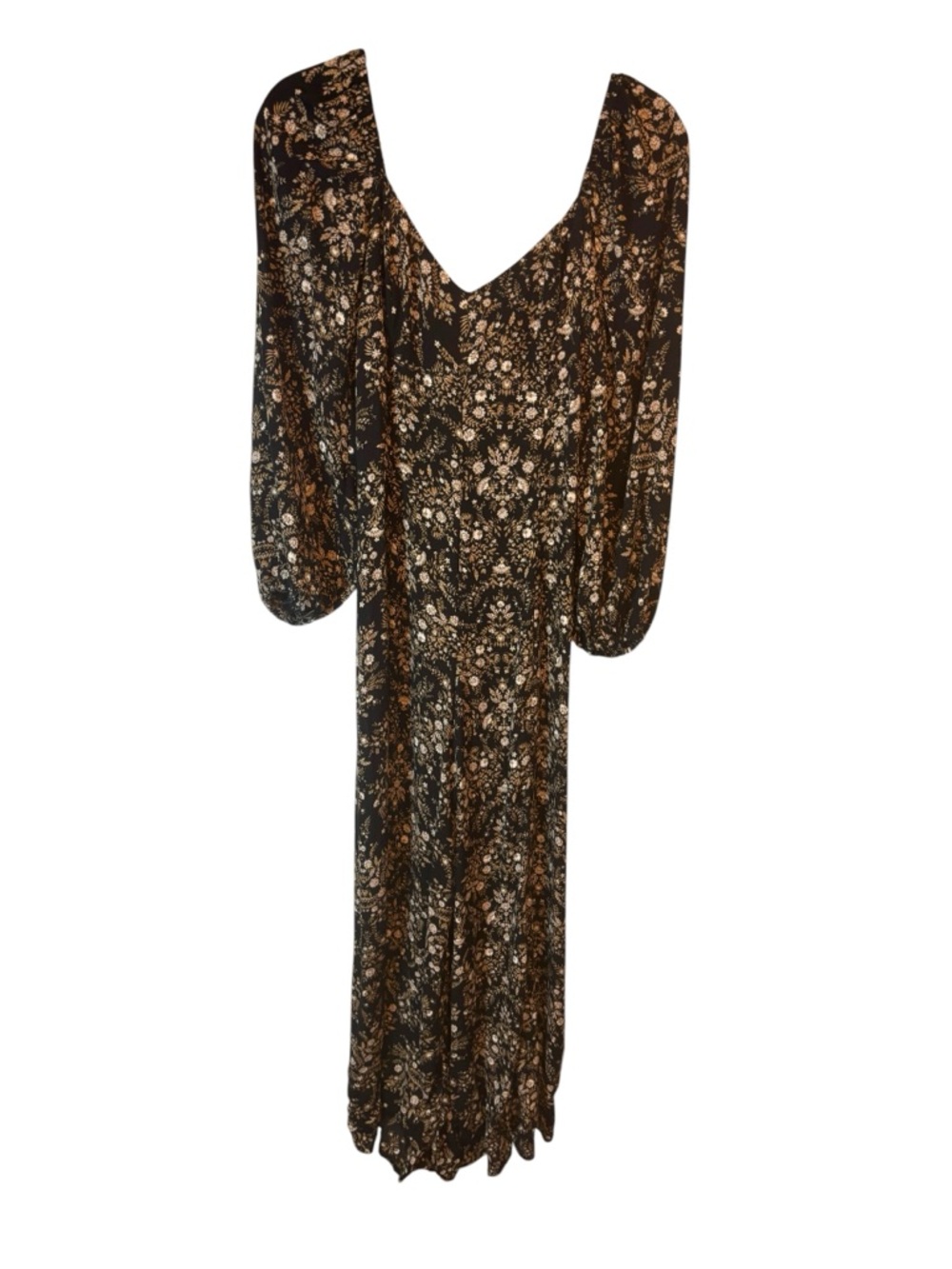 Vici Black Jumpsuit with Gold & Cream Floral Print bohemian Size XS